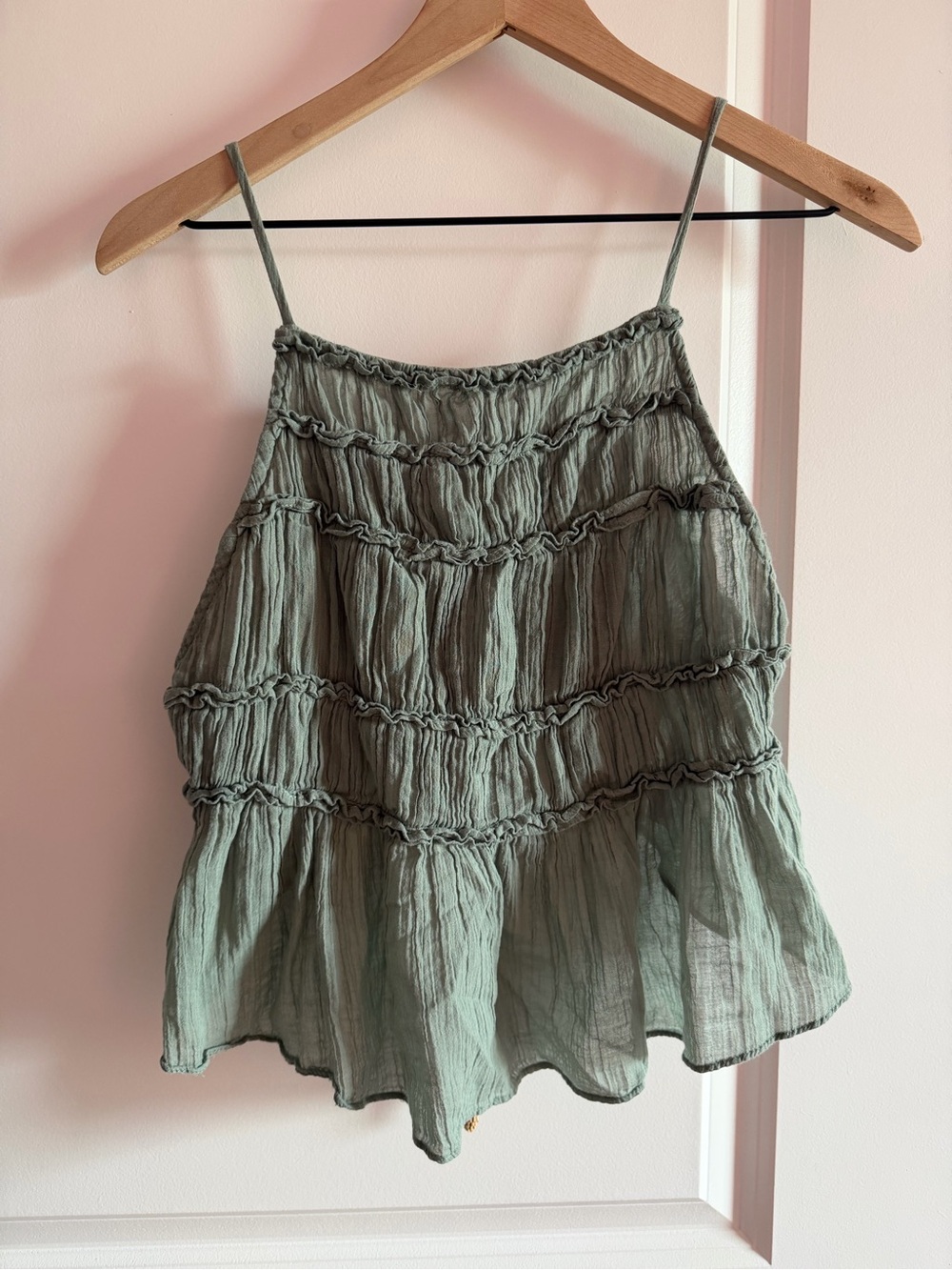 We The Free Olive Green Smocked Ruffle Mini Skirt